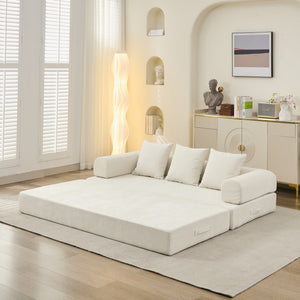 English Elm Comfy Chenille Convertible Folding Mattress Couch Sofa Bed with Armrest, Space-Saving, No Assembly Needed Beige W1143P330248