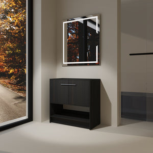 English Elm 36" Freestanding Bathroom Vanity with 2 Doors and Open Shelf, Modern Ergonomic Plywood Cabinet Dark Oak W1972P268401