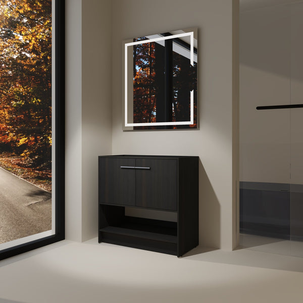 English Elm 36" Freestanding Bathroom Vanity with 2 Doors and Open Shelf, Modern Ergonomic Plywood Cabinet Dark Oak W1972P268401