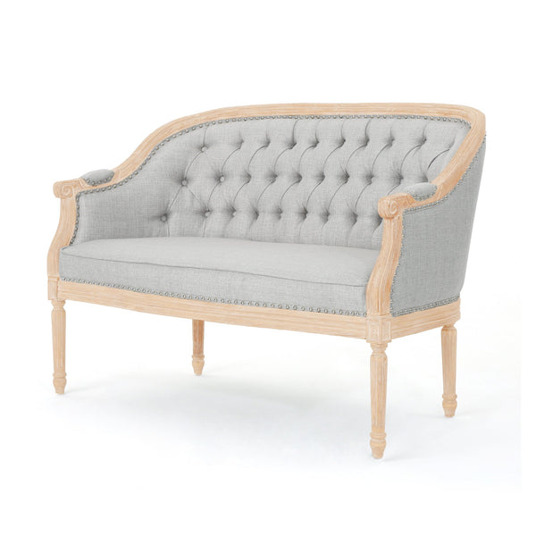 English Elm Chair Chesterfield Loveseat with Tufted Diamond Upholstery Nailhead Trim Birch Frame 60925.00LGRY