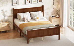 English Elm Twin Platform Bed Vertical Slat Headboard Farmhouse Shaker Wood Grain Finish Bedroom Dark Walnut N733P422479P