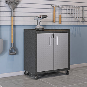 English Elm Rolling Metal Garage Cabinet with Locking Doors Diamond Texture Industrial Storage Dark Grey B365P398227