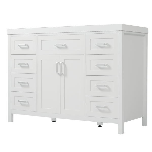 English Elm Christopher Knight Home® - 48" Bathroom Vanity with Sink Combo | 2 Doors 8 Soft-Close Drawers, Resin Top, Pine Legs White N759S337621K
