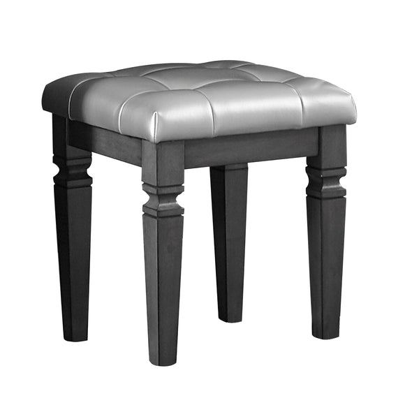 English Elm Modern Allura Tufted Vanity Stool with Acrylic Crystal Accent, Luxurious Faux Leather Seat, Chic Bedroom Accent Piece Gray 18.5 L x 17.25 W x 8.5 H B011P366053