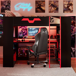 English Elm Full Size Gaming Loft Bed with Rgb Lighting Built-in Desk and Usb Charging Ports LT000275AAJ
