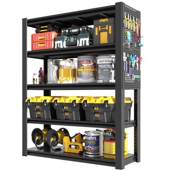 English Elm 78"h Five Shelf Steel Pegboard Storage Unit Heavy Duty Industrial Rack for Garage T2398P463322