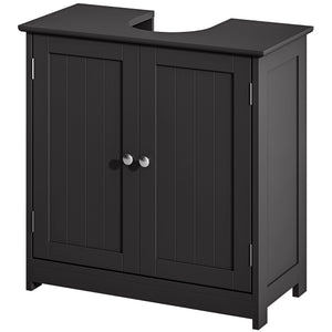 English Elm Bathroom Pedestal Sink Surround Cabinet Matte Black Mdf Double Door Storage T3971P440234