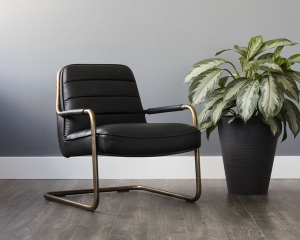 Sunpan Lincoln Lounge Chair – Retro-Inspired Design with Rustic Bronze Frame for Elegant Living Spaces Vintage Black