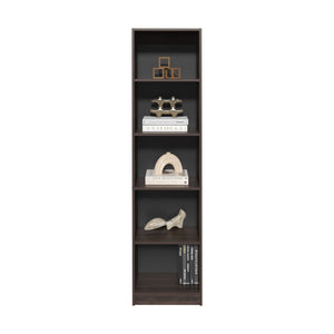 English Elm XS Compact Bookcase 5-Shelf Slim Bookshelf in Dark Walnut & Black Wengue — Space-Saving, Durable Storage B097P350331