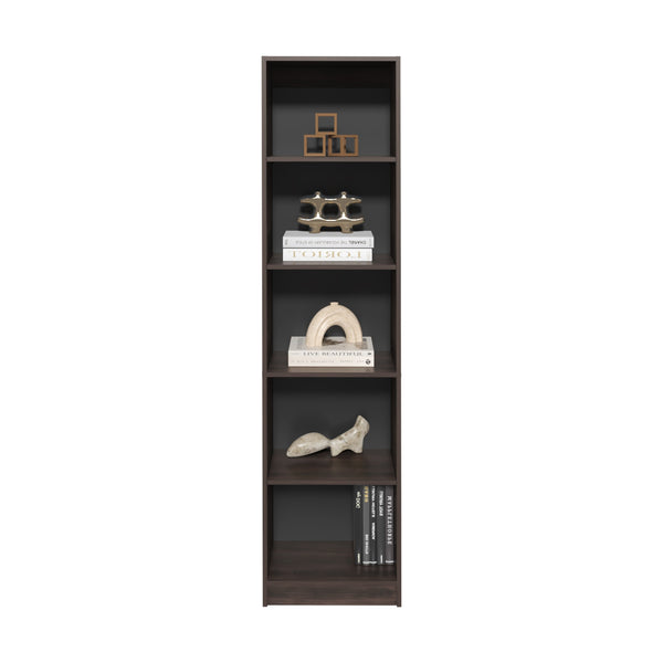 English Elm XS Compact Bookcase 5-Shelf Slim Bookshelf in Dark Walnut & Black Wengue — Space-Saving, Durable Storage B097P350331