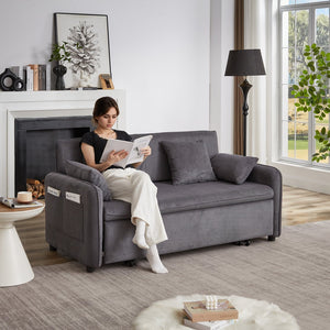 English Elm FX'' 66 Inch Sleeper Sofa Bed 3-in-1 Convertible Pullout Sofa with Plush Corduroy, 4 Pillows, Pockets Grey W1926S00059