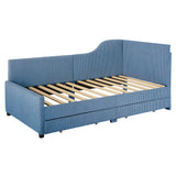 English Elm Twin Size L-Shaped Corduroy Daybed,Upholstered Bed Frame With 2 Storage Drawers,Blue