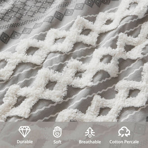 JLA Home INK+IVY - Cotton Imani Tufted Chenille Duvet Cover Mini Set – Breathable 100% Cotton, Geometric Texture, OEKO-TEX Certified Gray II12-1092