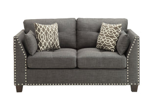 English Elm Laurissa Light Charcoal Linen Loveseat with 4 Decorative Pillows, Nailhead Trim, Pocket Coil Comfort B2726P317194