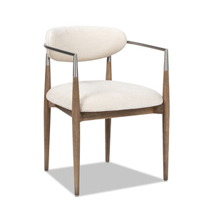 English Elm Jennifer Taylor Home - Artemis Plush Upholstered Dining Arm Chair in Warm White Chenille with Rubberwood Frame & Brushed Nickel Accents B2719P269267