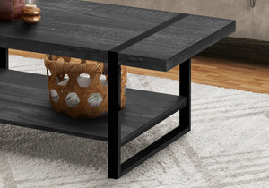 English Elm Coffee Coffee Table Rectangular 48" Rustic Black Laminate Top with Lower Shelf and Black Metal Legs Appeal B2710P219147