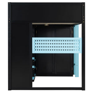 English Elm Full Size Loft Bed with Rgb Lighting Usb Charging Desk Wardrobe and Storage Shelves Blue LT000387AAC