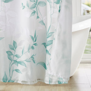 JLA Home Madison Park - Burnout Botanical Shower Curtain with Textured Burnout Detail, Water-Resistant, Machine Washable Elegance Seafoam MP70-6631