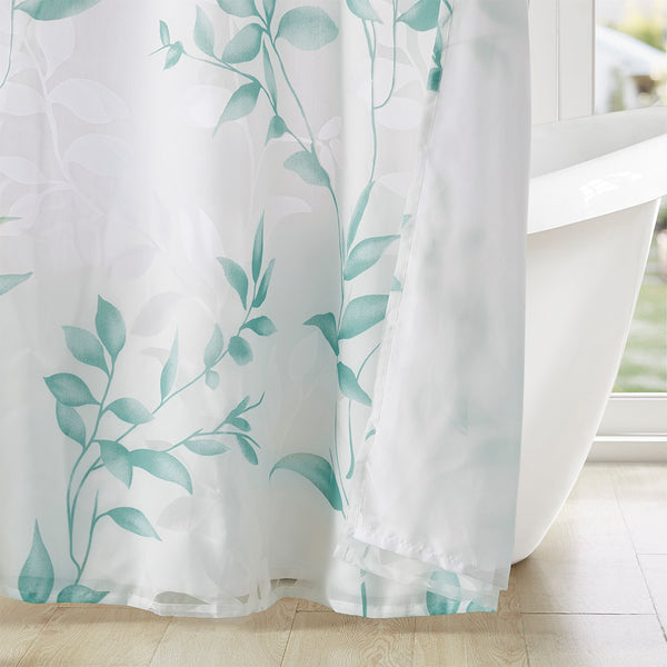 JLA Home Madison Park - Burnout Botanical Shower Curtain with Textured Burnout Detail, Water-Resistant, Machine Washable Elegance Seafoam MP70-6631