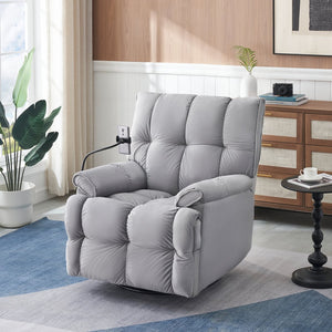 English Elm Single Teddy Upholstered Recliner Chair with Solid Wood Frame, Sponge Cushions & Phone Stand, Adjustable Back to 150° Gray W1278P212863