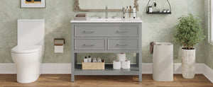 English Elm Christopher Knight Home® - 36" Modern Bathroom Vanity with Ceramic Sink, Tip-Out Tray, Soft-Close Drawers, Open Shelf, Waterproof Surface Gray N817P288908G