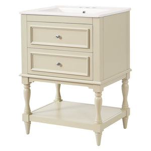 English Elm 24'' Retro Bathroom Vanity Mdf Cabinet with Ceramic Sink Open Shelf and 2 Drawers Beige N710P405414Y