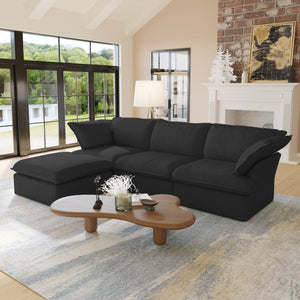 English Elm Sky Cloud Sectional Sofa with Cloud-Like Comfort, Modular L-Shaped Velvet Seating, Removable Covers, Storage Ottoman Black B341S00018