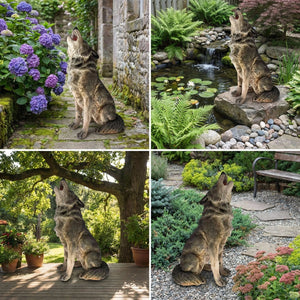 English Elm 29.72" Resin Howling Wolf Statue Weatherproof Lifelike Garden Sculpture Patio W5709P462777