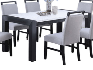 English Elm Elegant White Faux Marble Top Dining Table for 6, 66" Rectangular Surface with Charcoal Wood Base, Modern Durable Design B011P367200