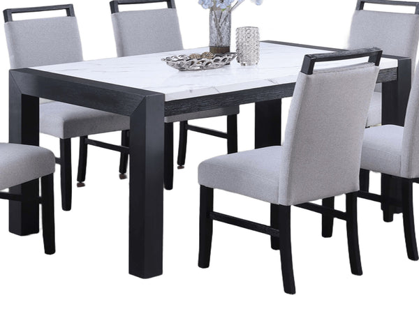 English Elm Elegant White Faux Marble Top Dining Table for 6, 66" Rectangular Surface with Charcoal Wood Base, Modern Durable Design B011P367200