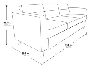OSP Home Furnishings Pacific Faux Leather Contemporary Sofa with Chrome Legs for Modern Living Spaces Black PAC53-R107