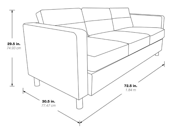 OSP Home Furnishings Pacific Faux Leather Contemporary Sofa with Chrome Legs for Modern Living Spaces Black PAC53-R107