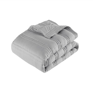 English Elm 3 Pcs King/Cal King Quilt Set - Soft Gray Poly Gauze, Antimicrobial, Lightweight & Easy Care! B035P319904