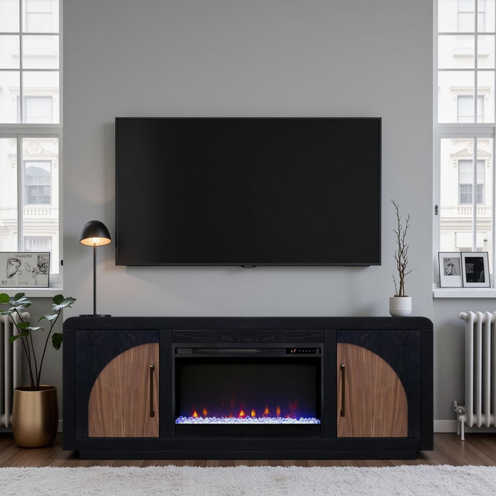 English Elm Eclipse 65-Inch Vintage-Style Fireplace Tv Stand For Tvs Up To 75" - Clove & Natural Walnut Finish B108P345180