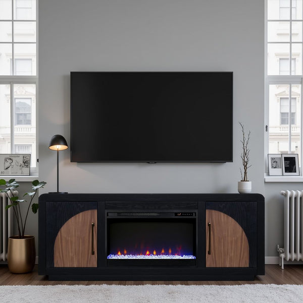 English Elm Eclipse 65-Inch Vintage-Style Fireplace Tv Stand For Tvs Up To 75" - Clove & Natural Walnut Finish B108P345180