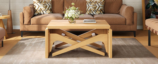 English Elm Transformer Solid Wood Convertible Table Adjustable Height Expandable Top for Small Spaces Natural N735P406282N