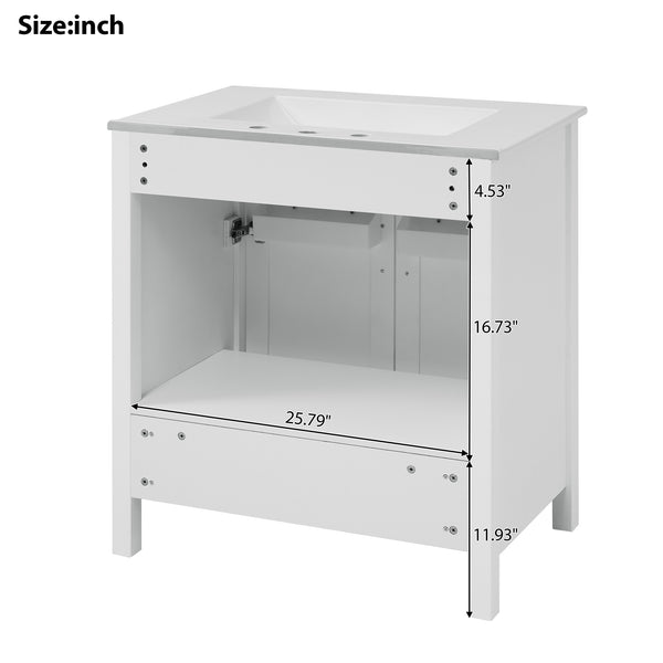 English Elm 30-Inch Bathroom Vanity With Ceramic Sink And Storage - Ideal For Space-Saving Small Bathrooms! WF530809AAK
