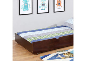 English Elm Transitional Full Over Full Bunk Bed - Solid Wood, Dark Walnut, Attached Ladder & Trundle Option! B2741S00352-GIGA