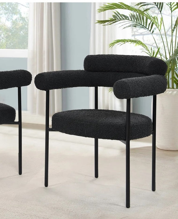 English Elm Set of 2 Boucle Fabric Kitchen Dining Chair with Armrest, Sleek Stainless Steel Frame, Cream Finish Black 53 L x 28 W x 12 H B011P353076