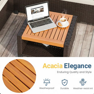 English Elm 3-piece Outdoor Pe Rattan L-shaped Sectional with Acacia Storage Table for Patio Beige+Brown B082P455128