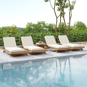 English Elm Lounge Chaise Outdoor Acacia Wood Slatted Frame with Water Resistant Cushion Resort Style N770P442L5429CUSH