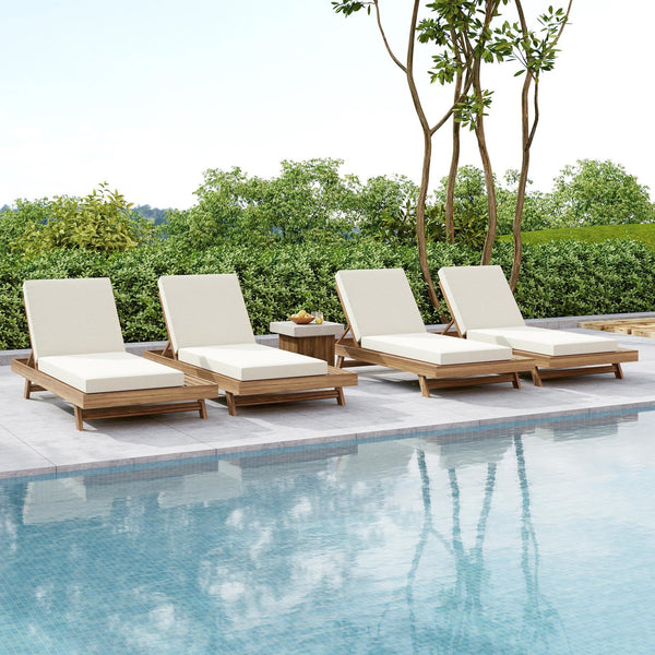 English Elm Lounge Chaise Outdoor Acacia Wood Slatted Frame with Water Resistant Cushion Resort Style N770P442L5429CUSH