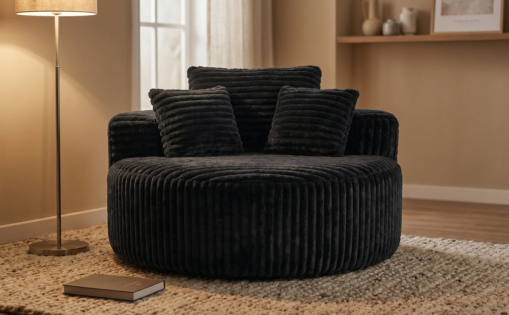 English Elm Round Oversized Corduroy Chaise Lounger Circular Deep Seat Sofa for Bedroom Living Room W5527P489261