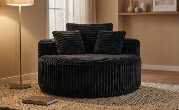 English Elm Round Oversized Corduroy Chaise Lounger Circular Deep Seat Sofa for Bedroom Living Room W5527P489261