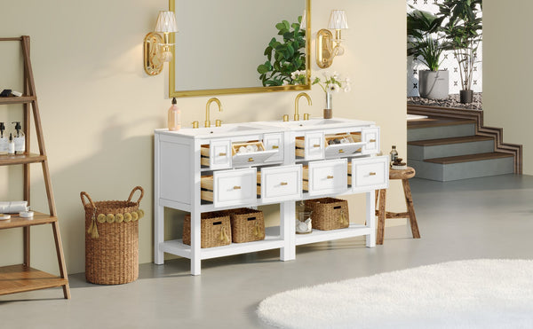 English Elm 60'' Elegant Bathroom Vanity Set With Ceramic Sink, Solid Wood Frame, Ample Storage & Modern Design N710SS00004K