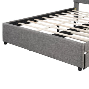 English Elm Queen Linen Upholstered Platform Bed with Brick Textured Headboard and Pull Out Trundle SF000004AAE-1