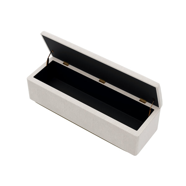 English Elm 59.1" Corduroy Storage Ottoman Bench 130L Vertical Stripe Design, Metal Base, 400LB Capacity, Light Grey N701P201414E