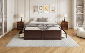 English Elm Wood Queen Platform Bed Solid Pine Frame Six Storage Drawers No Box Spring Needed Espresso N709P241723P-1