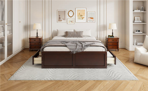 English Elm Wood Queen Platform Bed Solid Pine Frame Six Storage Drawers No Box Spring Needed Espresso N709P241723P-1