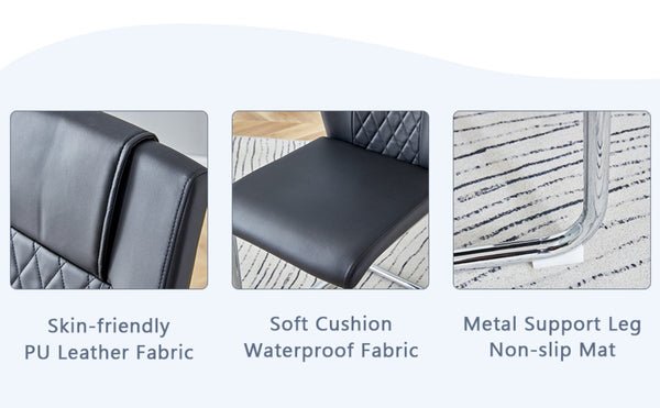 English Elm Table 5-Piece Set: Elegant Black Marble-Patterned Top With Stylish Stainless Steel Legs & Pu Chairs W1151S01959-GIGA